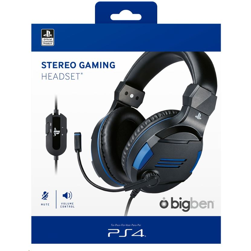 Слушалка Gaming Stereo BigBen Headset, Лиценз за Sony Playstation, PC, Jack 3.5 мм, Кабел 1.2 м, Черен (PS4OFHEADSETV3)
